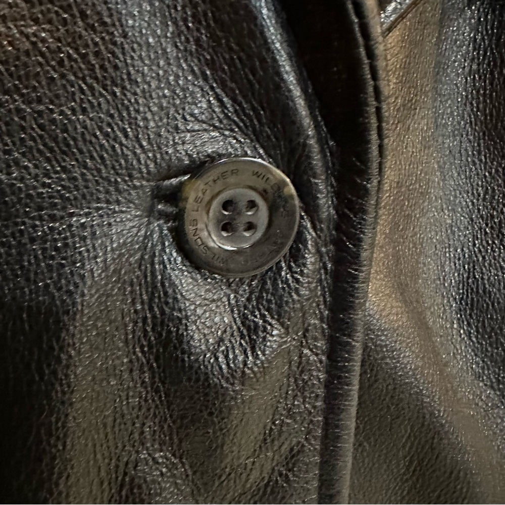 Wilsons Black Genuine Leather button front Jacket thick heavy collar pockets XL - Picture 8 of 15